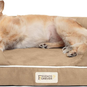 Small Dog Bed, Orthopedic Sofa Memory Foam Mattress, Calming Couch, Wall Rim Pillow, Water Resistant Liner, Washable Cover, Non-Slip Bottom, Chester, Small Khaki Beige