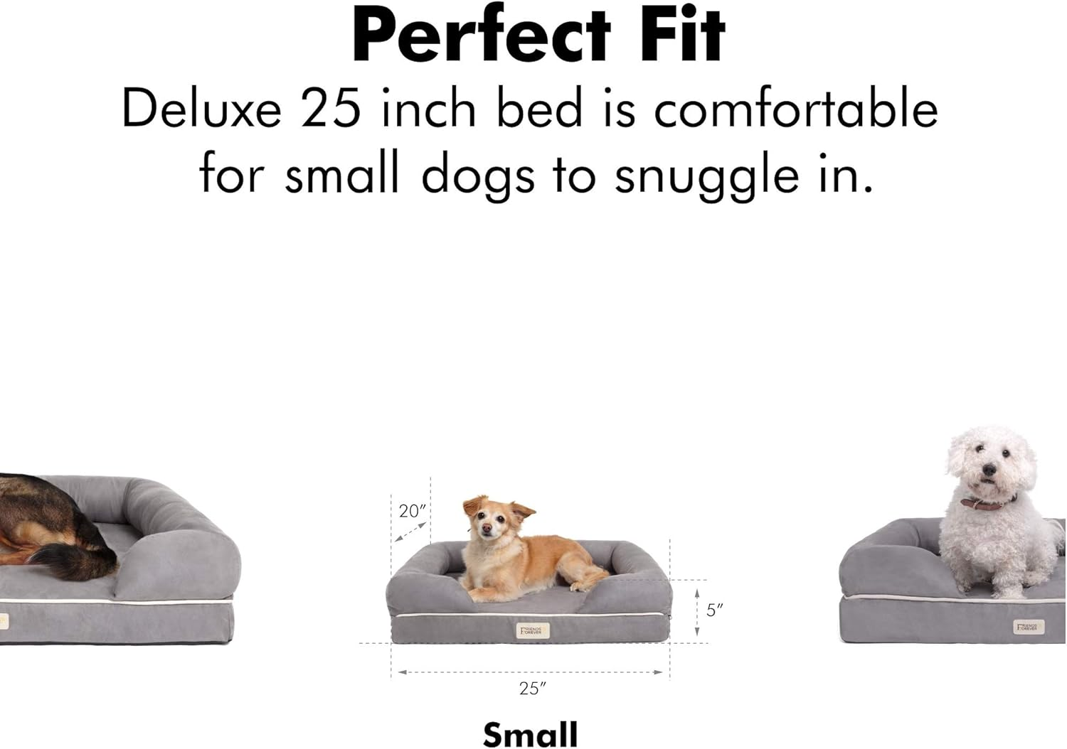 Small Dog Bed, Orthopedic Sofa Memory Foam Mattress, Calming Couch, Wall Rim Pillow, Water Resistant Liner, Washable Cover, Non-Slip Bottom, Chester, Small Khaki Beige - Image 6