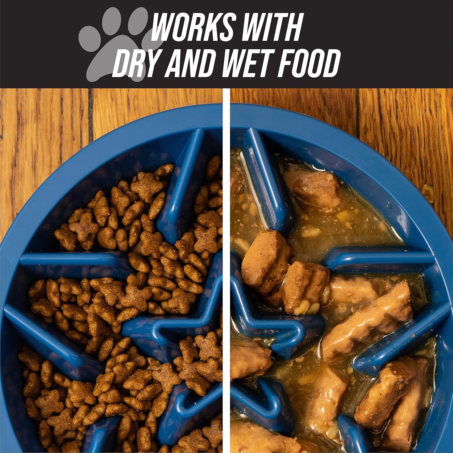 Slow Feeder Dog Bowl (2 Cup) - Puzzle Dog Food Bowl with Feeder Holes, Fits Elevated Pet Feeders, Slow Eating for Large, Medium & Small Sized Breeds - Blue - Image 7