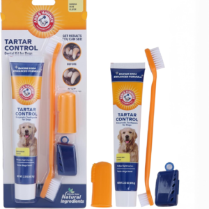 for Pets Tartar Control Dog Dental Care Kit, Banana Mint Flavor Toothpaste with Baking Soda, Double-Sided Toothbrush and Finger Brush Included, 2.5 Oz, 3-Piece