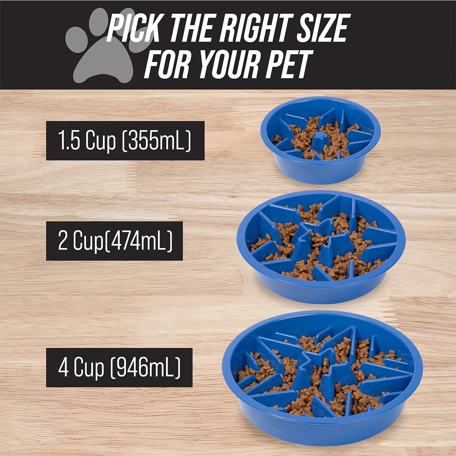 Slow Feeder Dog Bowl (2 Cup) - Puzzle Dog Food Bowl with Feeder Holes, Fits Elevated Pet Feeders, Slow Eating for Large, Medium & Small Sized Breeds - Blue - Image 8