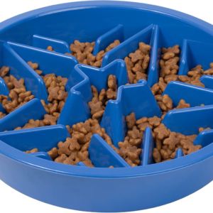 Slow Feeder Dog Bowl (2 Cup) - Puzzle Dog Food Bowl with Feeder Holes, Fits Elevated Pet Feeders, Slow Eating for Large, Medium & Small Sized Breeds - Blue