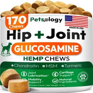 Hemp Hip and Joint Supplement for Dogs Glucosamine for Dogs 170 Mobility Support Chews Advanced Joint Pain Relief Treats with Chondroitin MSM Turmeric Large & Small Breeds Made in USA